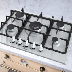 Hisense Hisense Piano Cottura a Gas 5 Fornelli 71 cm Acciaio Inox da Incasso con Bruciatore Wok