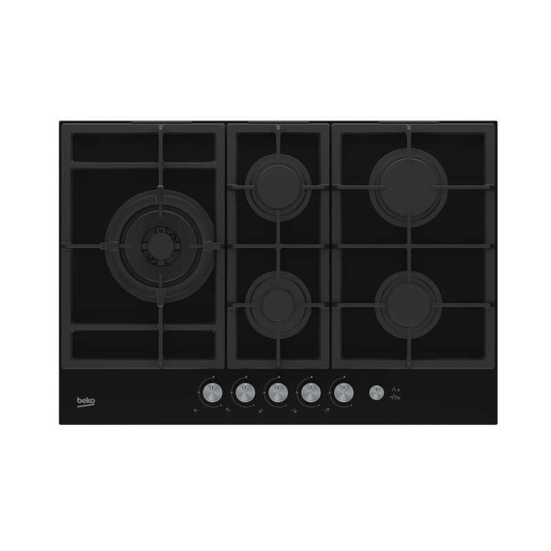 BEKO Beko Piano Cottura a Gas 75cm 5 Fornelli da Incasso Nero con Bruciatore Wok