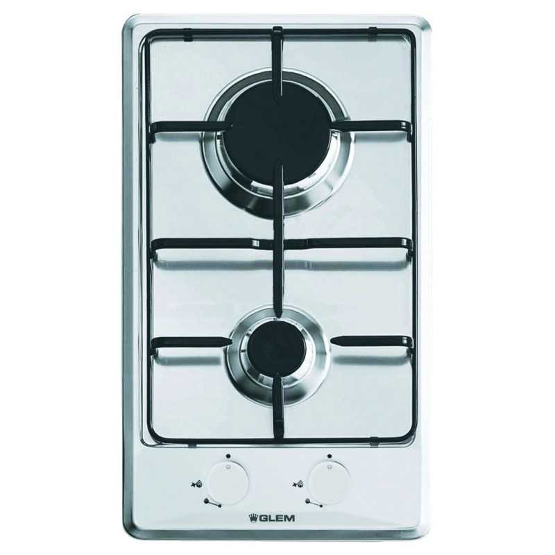 Glem Gas Glem Gas piano cottura a gas 2 fornelli 30 cm da incasso acciaio inox 4000W