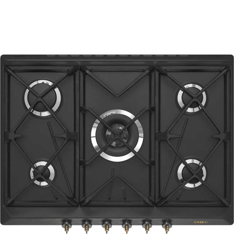SMEG Smeg SRV876AOGH Piano di cottura gas 5 fuochi 68.5 cm antracite wok stile coloniale da incasso