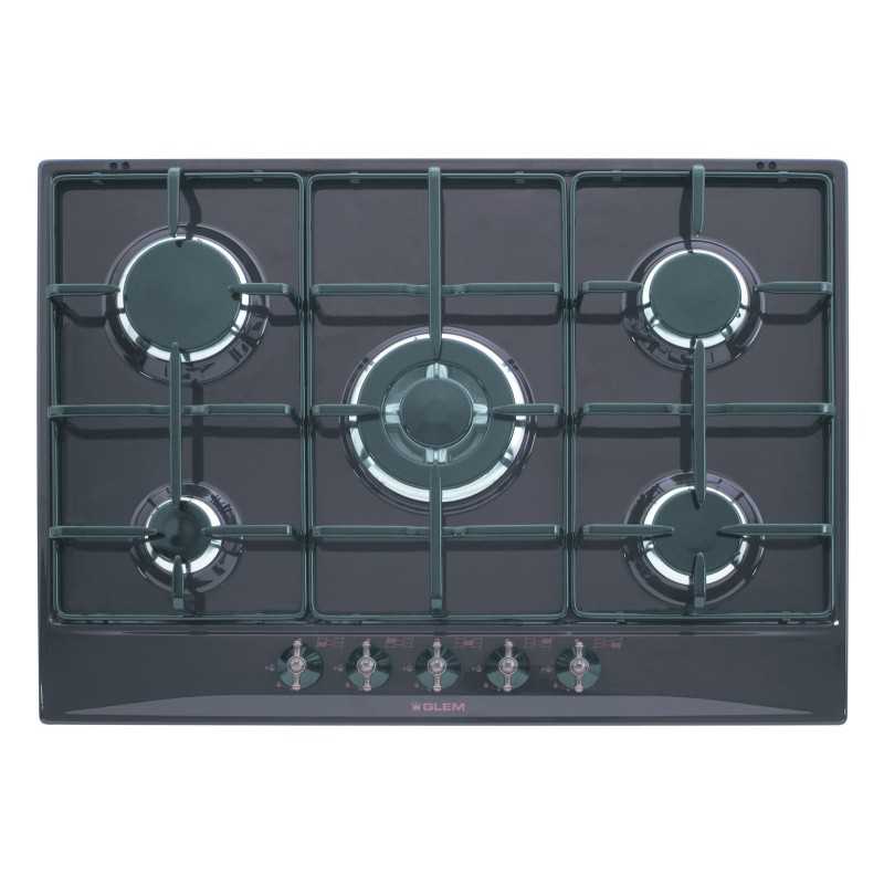 Glem Gas Glem Gas Piano Cottura a Gas 5 Fuochi 70 cm Incasso con Wok Antracite