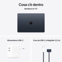 APPLE Apple MacBook  MW1M3T/A Air 15'' M4 chip 10-core CPU 10-core GPU, 16GB, 512GB SSD - Mezzanotte