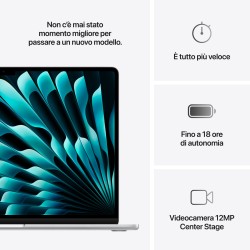 APPLE Apple MacBook MW1G3T/A Air 15'' M4 chip 10-core CPU 10-core GPU, 16GB, 256GB SSD - Argento